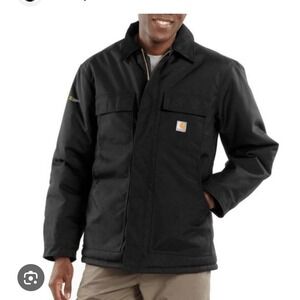 CARHARTT C55 Large Black Yukon Arctic Jacket Twill Hooded Lined USA READ